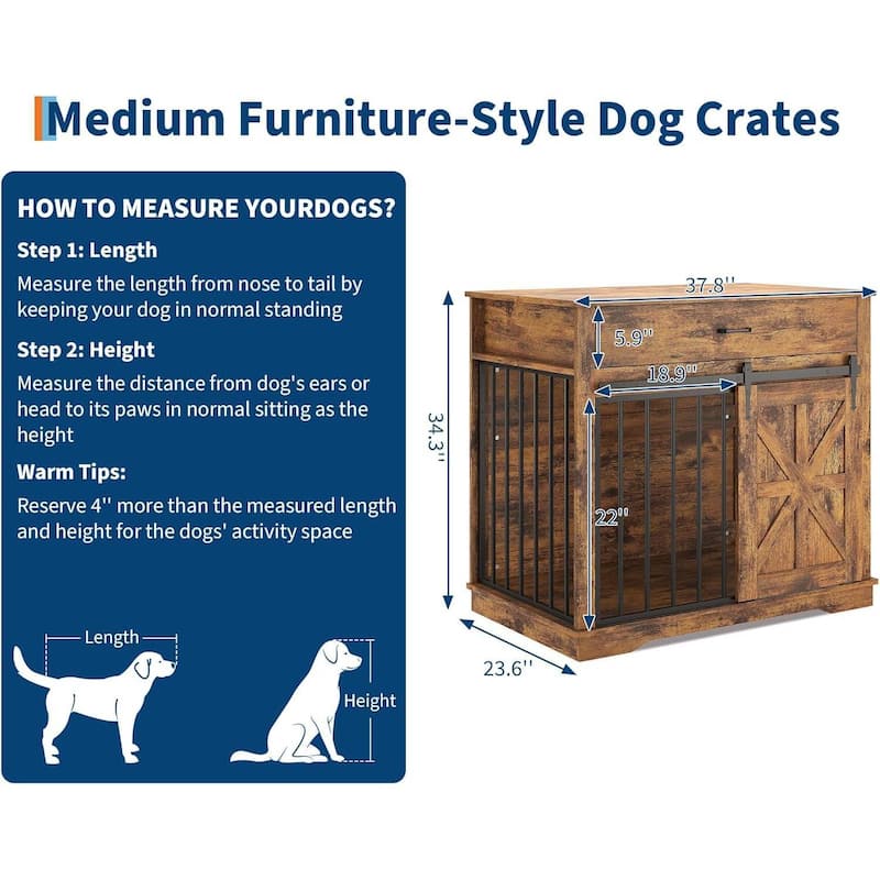 2-in-1 Dog Crate Furniture, Farmhouse Dogs Kennel for Small Medium Dogs