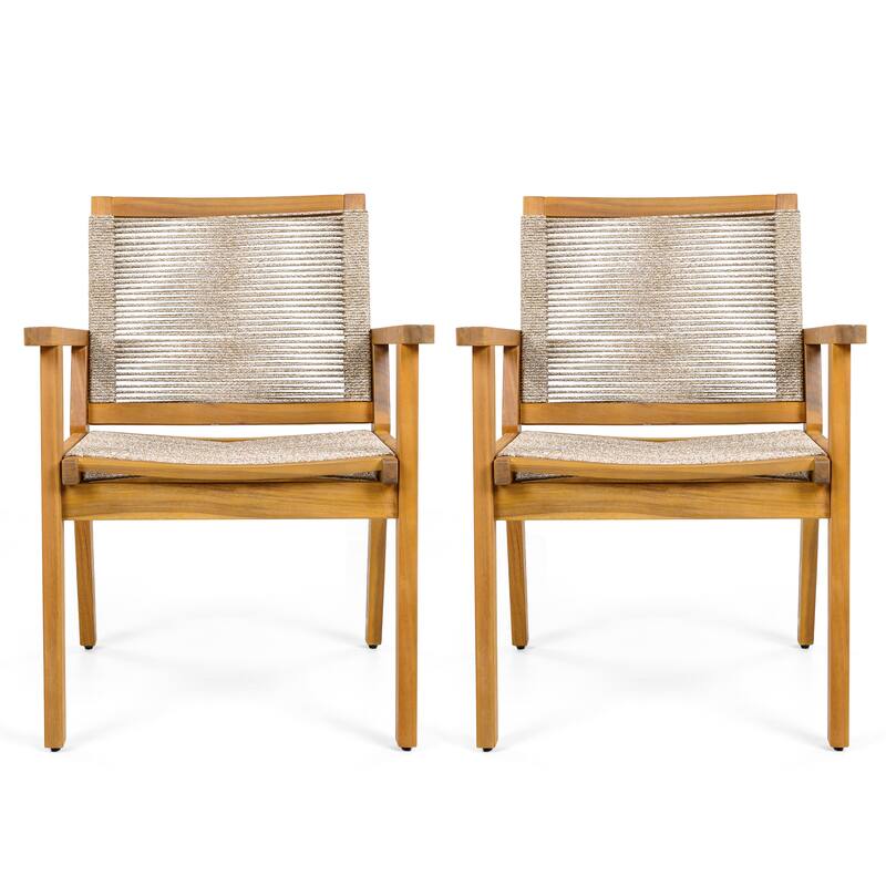 Wood Patio Chair Outdoor Chair Dining Chairs, Arm Chair Reading Chair Accent Chair Set of 2 with Rope Back