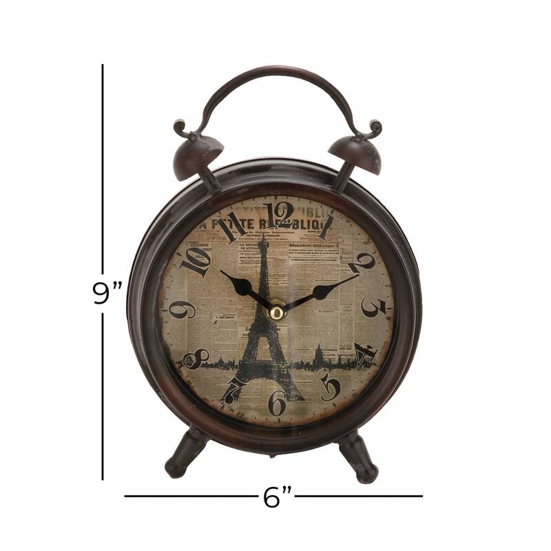 Black Metal Eiffel Tower Decorative Clock with Bell Style Top - 6 x 3 x 9Round