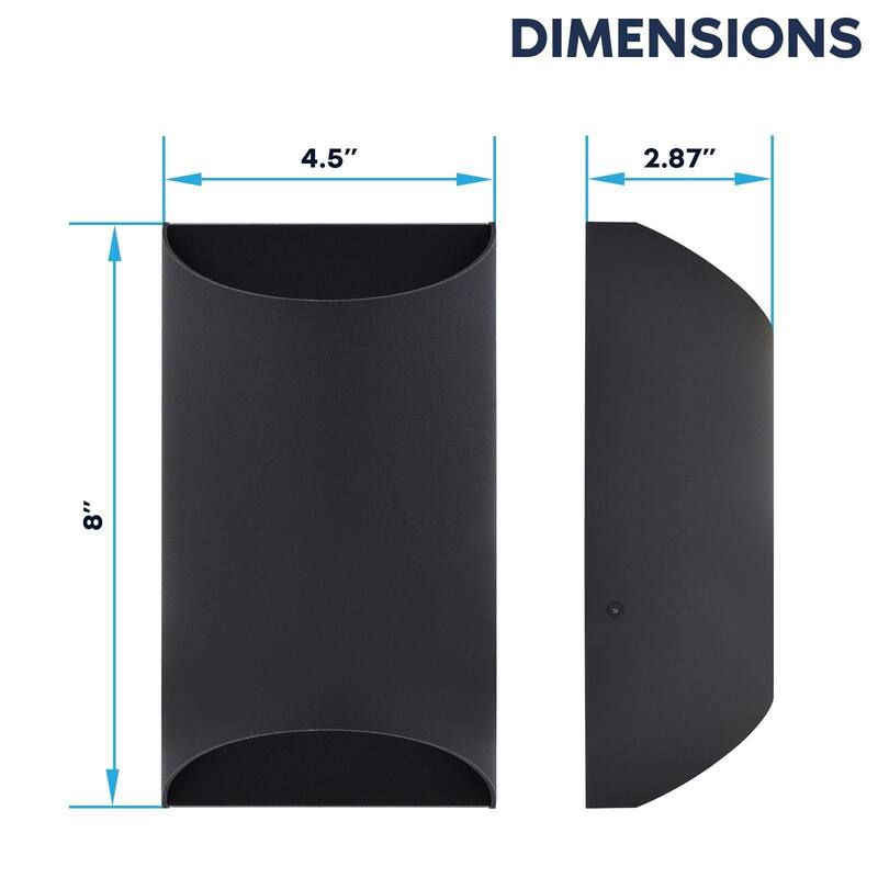 Luxrite LED Outdoor Up and Down Wall Sconce, 9W/12W/15W, 3CCT 3000K-5000K, IP65, 8" Half Cylinder Aluminum, ETL