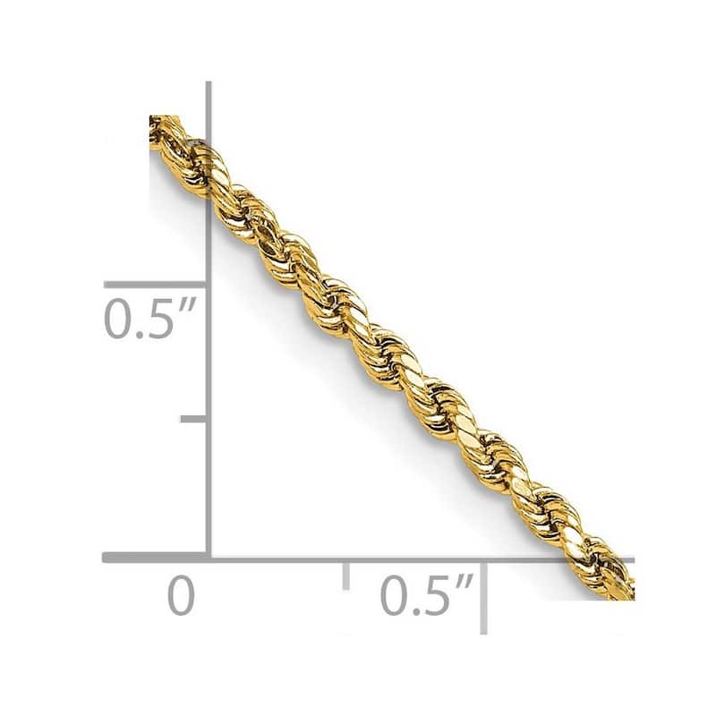 Curata 14k Yellow Gold 2.25mm Semi Solid Diamond Cut Rope Chain Necklace for Men