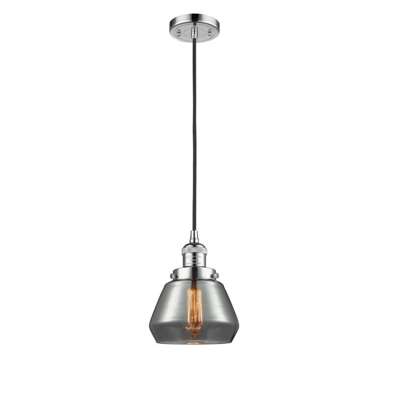 Innovations Lighting Fulton - 1 Light 7" Cord Hung Mini Pendant - Polished Chrome/Light Smoke