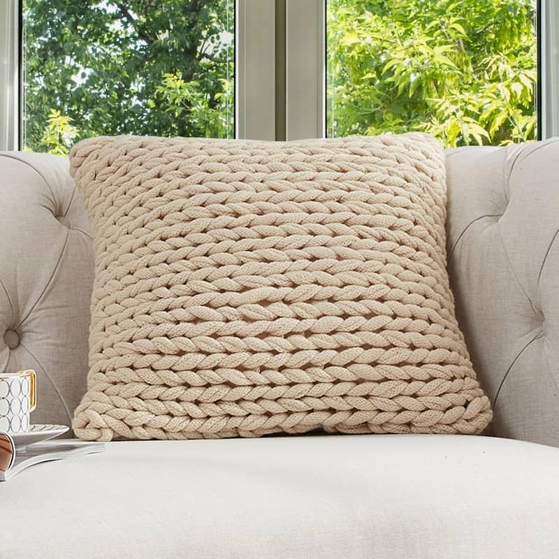 Cheer Collection Chunky Cable Knit 18"x18" Decorative Couch Throw Pillow
