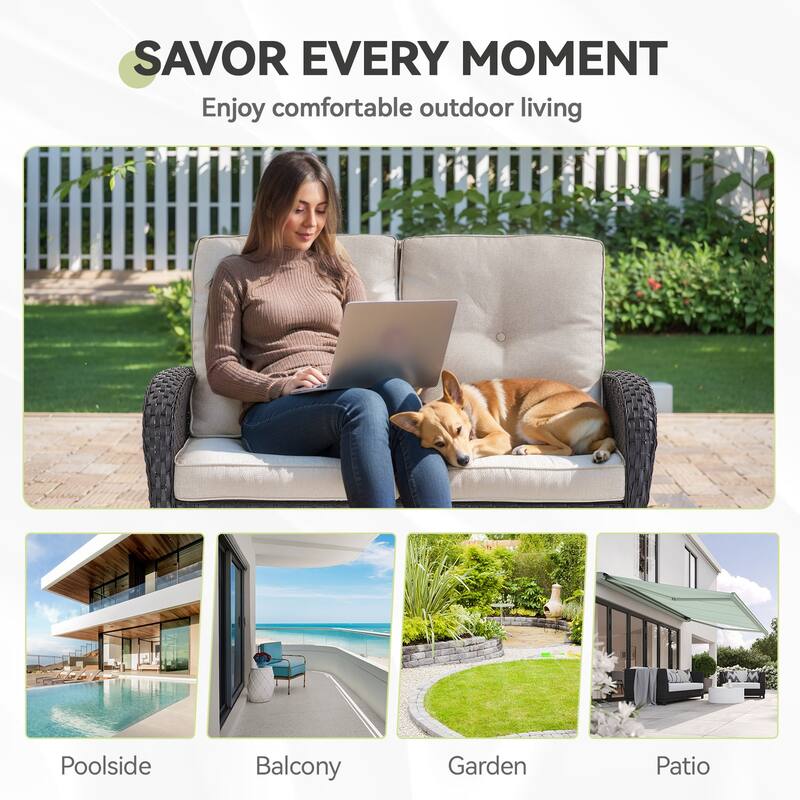 Outdoor Glider Loveseat Patio Wicker Sofa