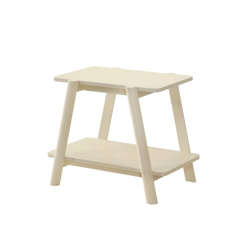 Mid-Century Modern Wood Shelf End Table, Off-White Finish