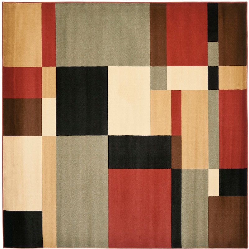 SAFAVIEH Porcello Olinta Modern Rug - 7' Square - Black/Multi - Square
