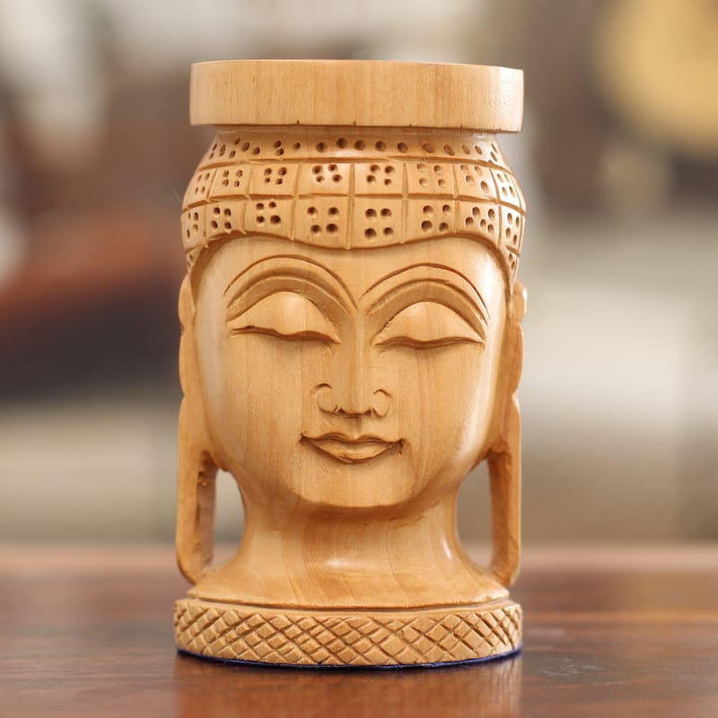 Novica Handmade Buddhas Patience Wood Pen Holder