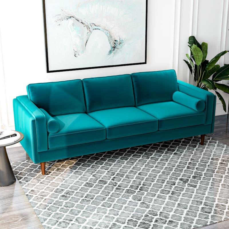 Flavia Mid Century Modern Style Sofa Couch for Living Room in Teal - 33" x 88" x 34"