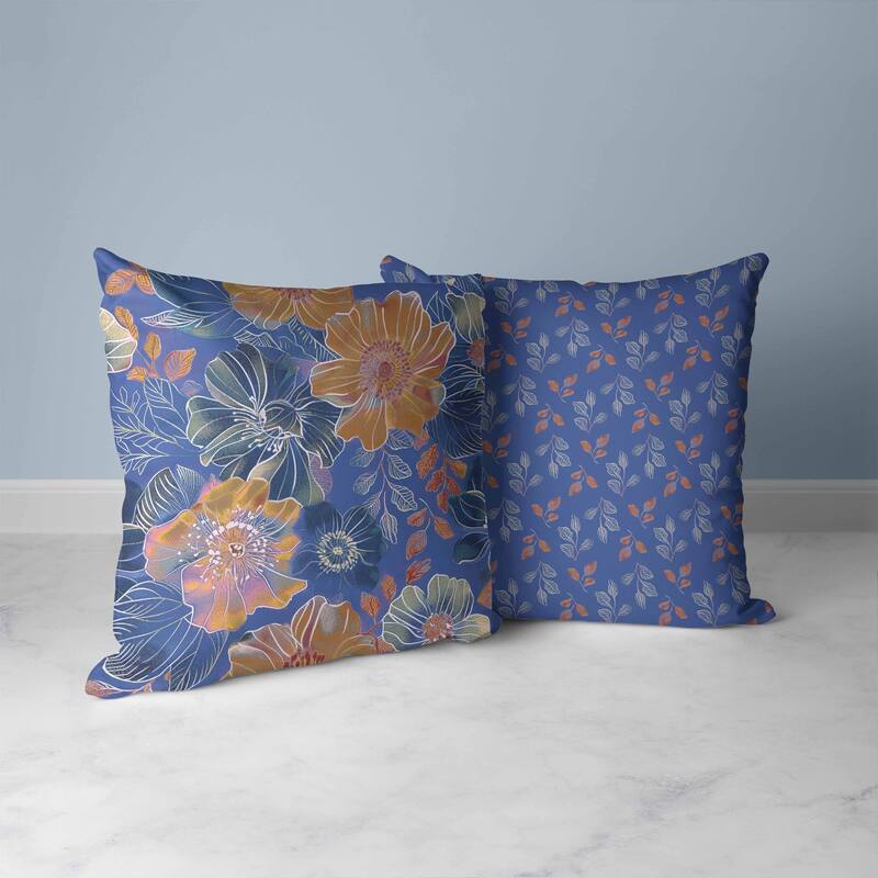 Painted Petalscape Faux Suede Reversible Throw Pillow Blue and Rust