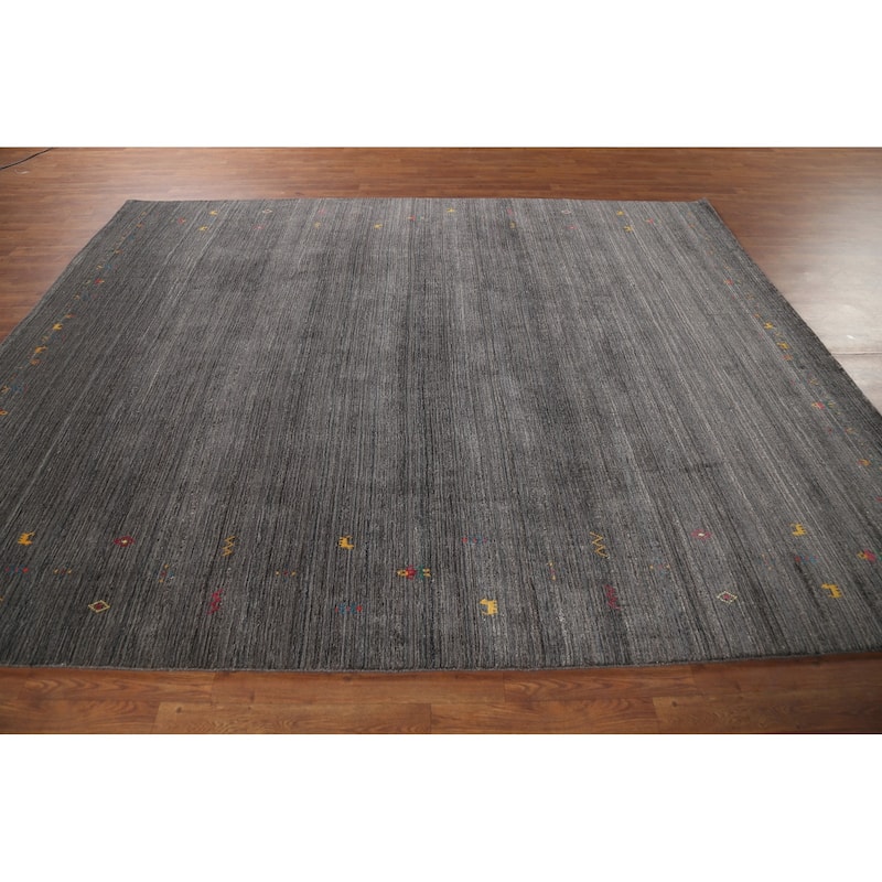 Gray Gabbeh Rug Hand-Knotted Tribal Oriental Wool Carpet - 7'10"x 9'7"