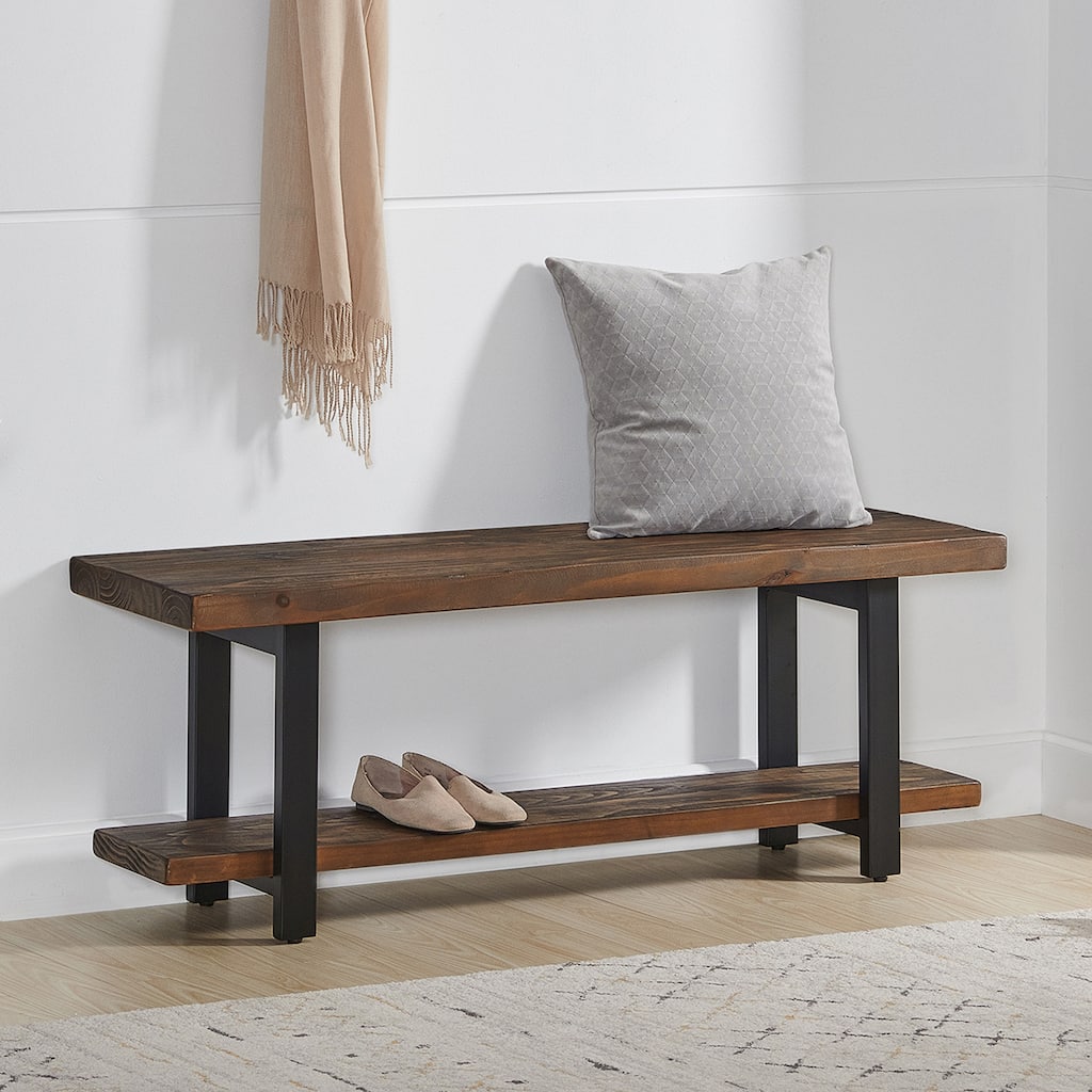 Lawrence Reclaimed Wood Bench with Shelf