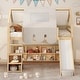 preview thumbnail 1 of 16, Full Size Wooden Loft Bed House-shaped Frame with a Tent, Natural+Beige Natural