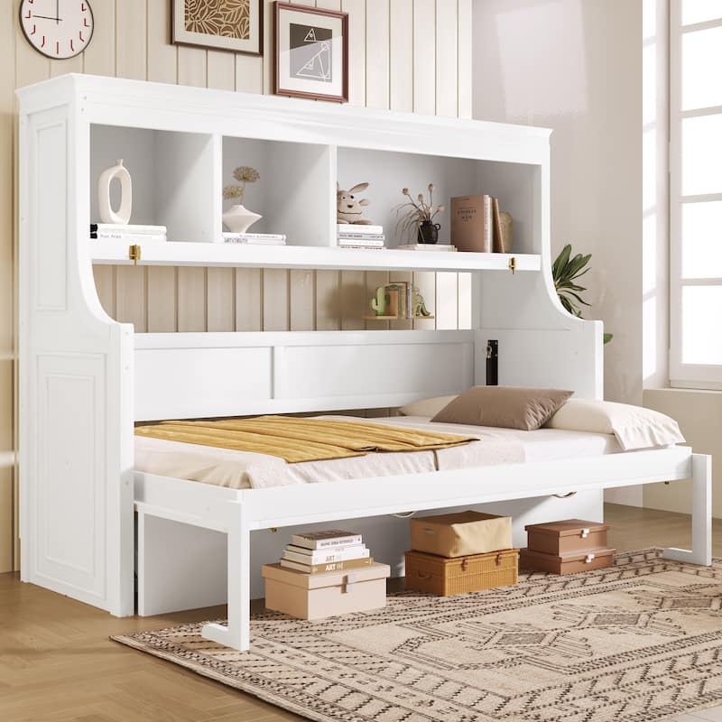Murphy Bed with Desk Open Storage Shelves Twin Size