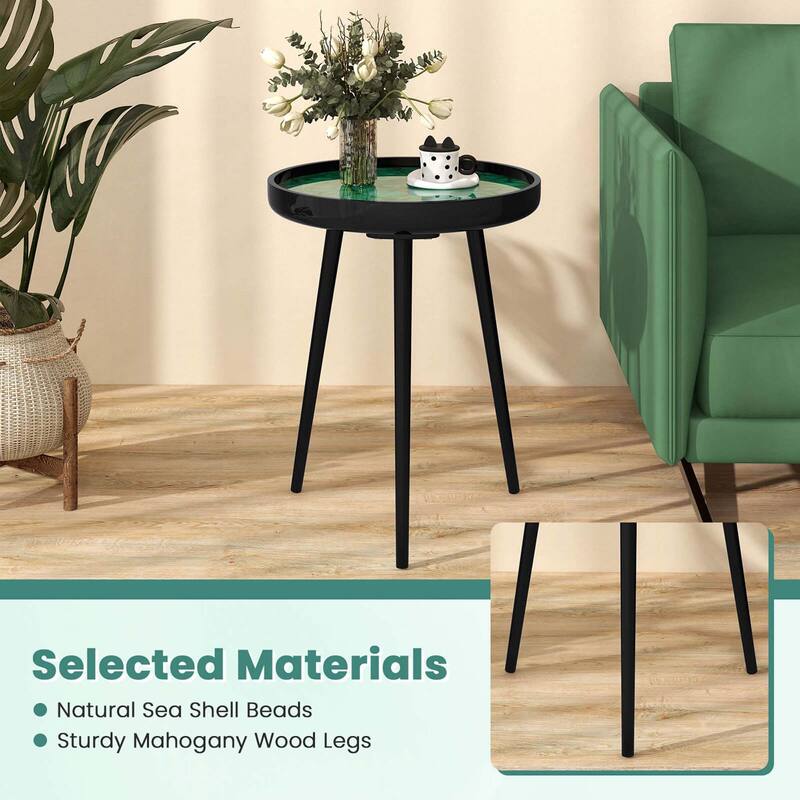 16"/20'' Outdoor Patio Side Table Round End Table w/ Sea Shell Décor