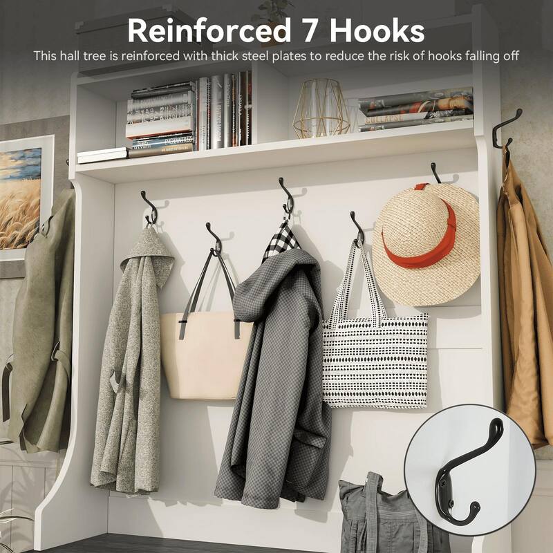 Gymojoy 77" Hall Tree with Bench & Shoe Storage, 4-in-1 Farmhouse Entryway Organizer for Mudroom, Hallway