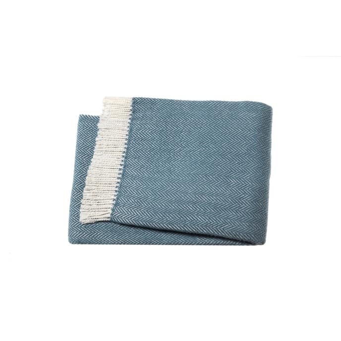 Aqua Blue and White Dreamy Soft Herringbone Throw Blanket