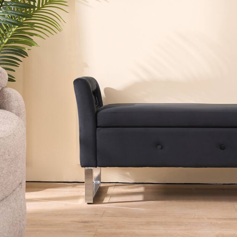 67.91"Wide Velvet Storage Soft Bench with Armrests