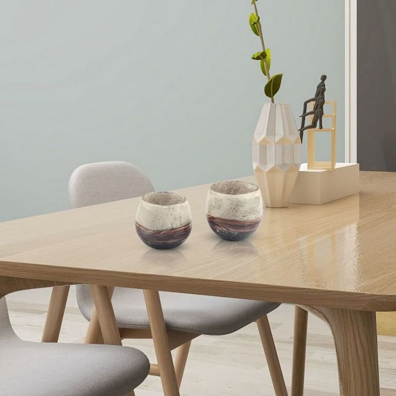 Set of Two Handblown Glass Brown Ombre Bowls