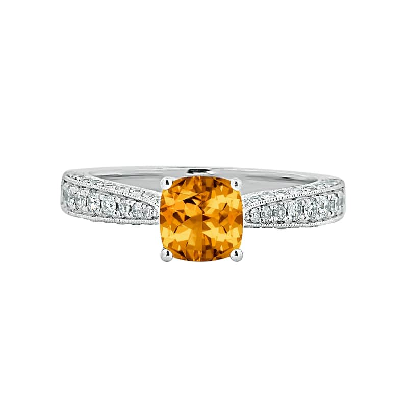 Auriya 1ct Unique Cushion-cut Citrine and Diamond Engagement Ring 3/8cttw 14k Gold