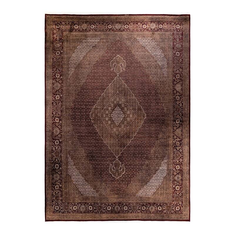 Overton Hand Knotted Wool Vintage Inspired Modern Contemporary Overdyed Brown Area Rug - 10' 1" x 14' 5"