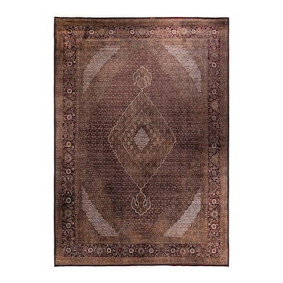 Overton Hand Knotted Wool Vintage Inspired Modern Contemporary Overdyed Brown Area Rug - 10' 1" x 14' 5"