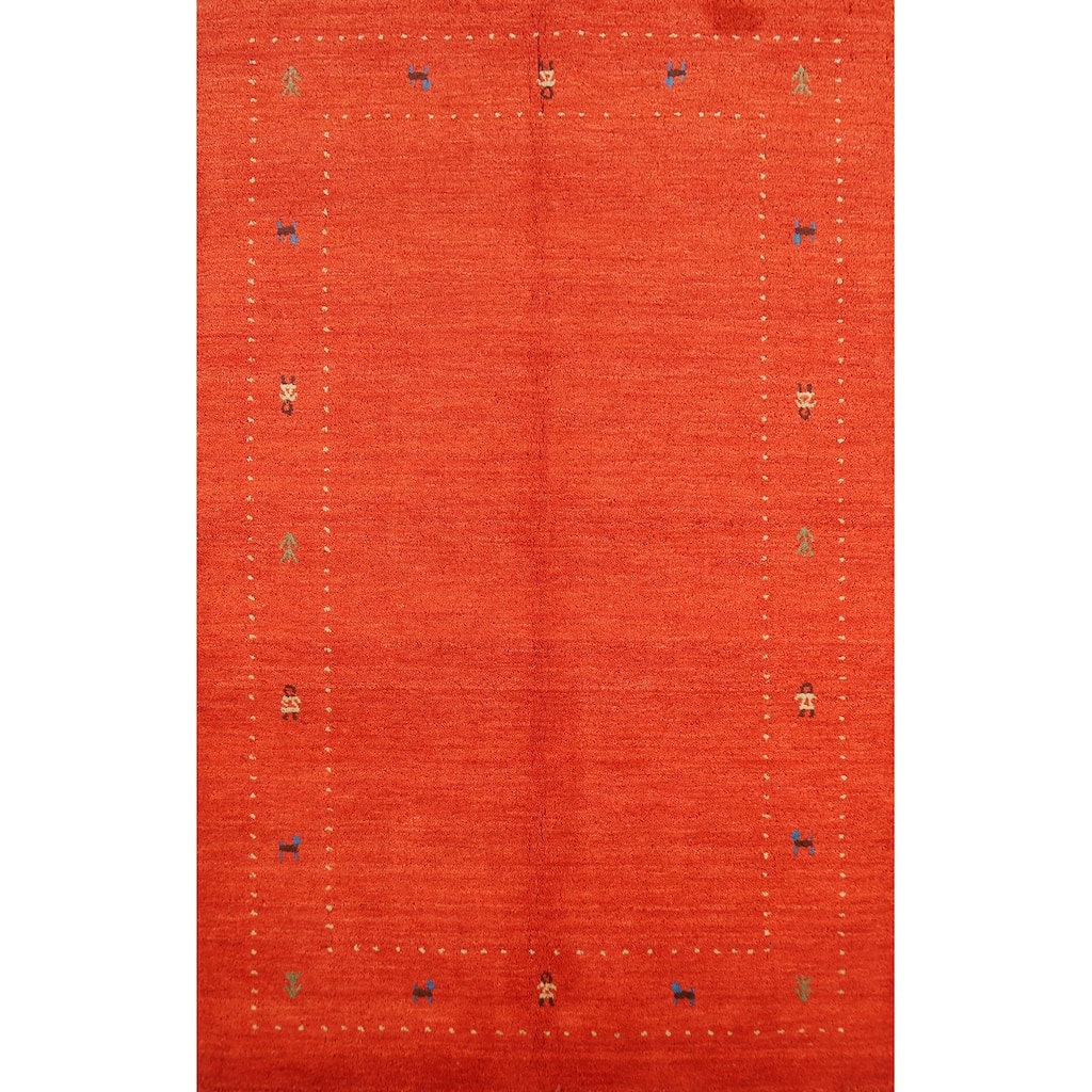 Tribal Gabbeh Indian Rug Hand-Knotted Oriental Green Wool Carpet - 3'11" x 5'11"