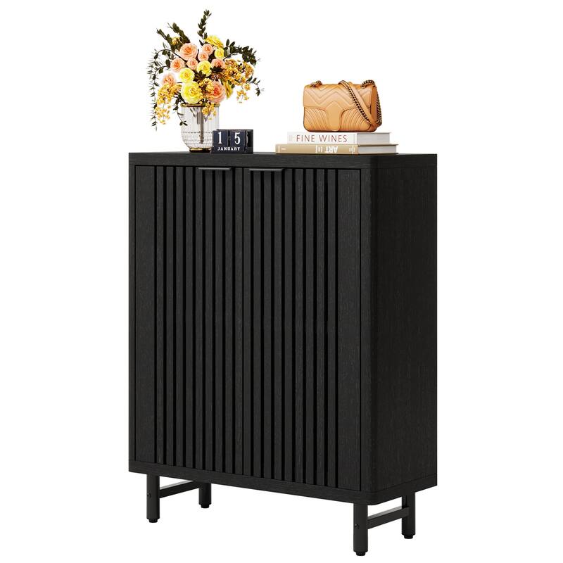 Wooden Shoe Cabinet with Shutter Doors, Adjustable Shelves Large Hidden Storage Organizer Rack for Entryway Hallway