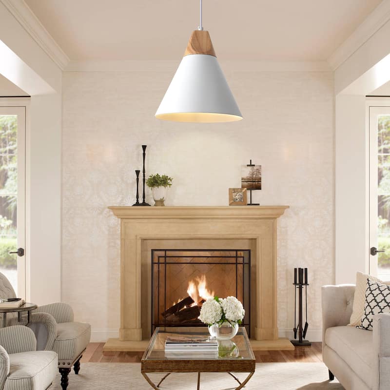 Farmhouse Pendant Light Fixture with Wood and Metal for Kitchen, Hallway,Living Room