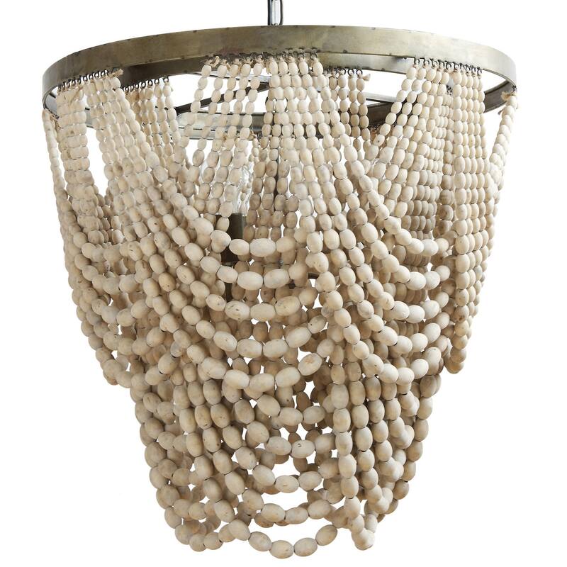 2-Tier Draped Wood Bead Chandelier - Whitewashed