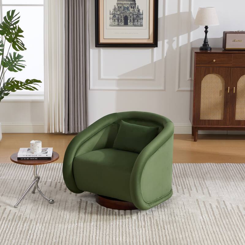 360-degree Swivel Barrel Chair with Velvet Fabric Upholstery, Comfy Pumpkin-Shaped Swivel Chair for Living Room, Bedroom