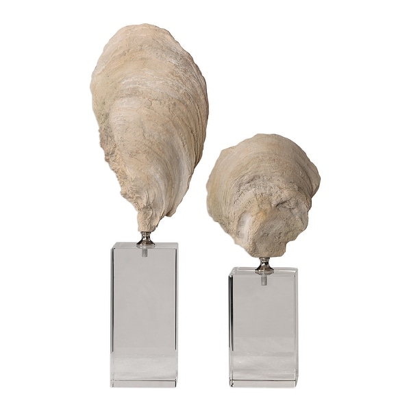 Set of 2 Oyster Shell Sculptures 15" - N/A