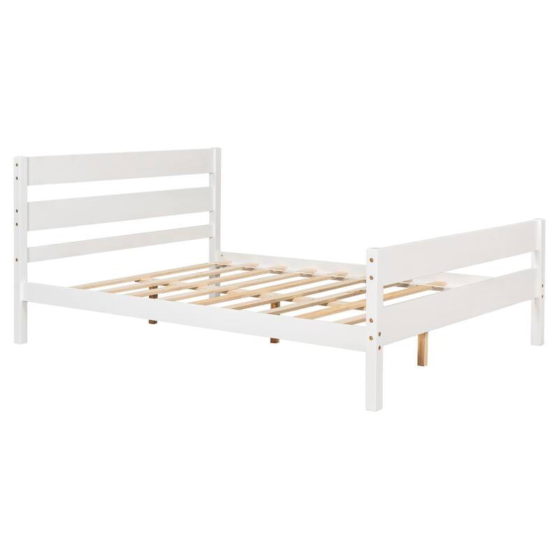 Bed with Tall Headboard & Footboard, Pinewood Bed with Strengthened Bed Frame