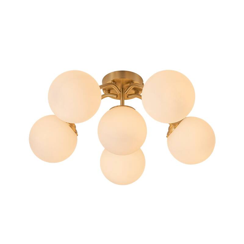 Milky Glass Globe Brass Sputnik Bubble Ceiling Light - 30in Chandelier