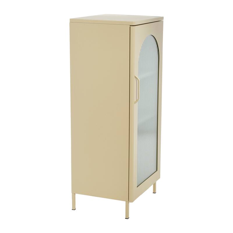 Solstice Metal Accent Cabinet with 2 Adjustable Storage Shelves and Arched Glass Door
