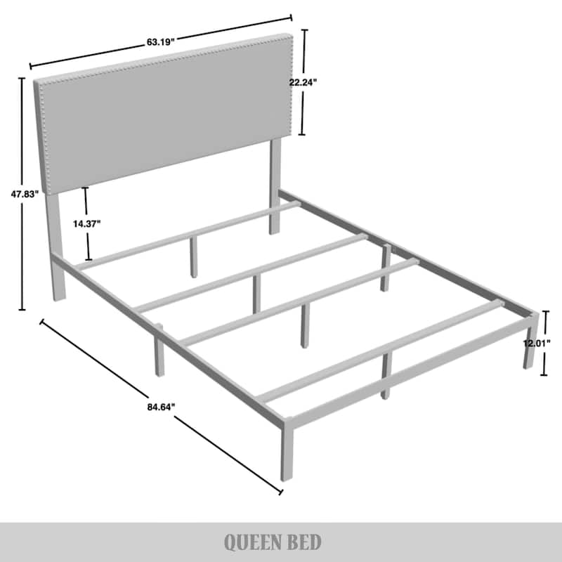 CraftPorch Modern Linen Silver Finish Nailhead Upholstered Bed