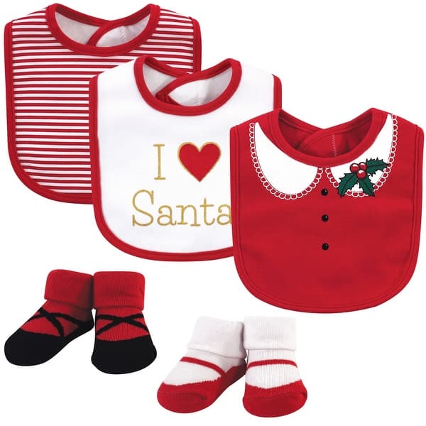 slide 1 of 1, Little Treasure Baby Girl Cotton Bib and Sock Set 5pk, Heart, One Size - Heart - One Size One Size - Heart
