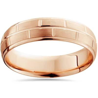 6mm Rose Gold Hand Carved Brushed Wedding Band