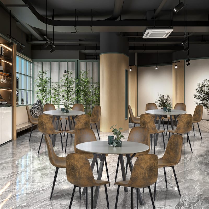 Homy Casa Set of 6 Faux Suede Dining Chairs Black Metal Legs, Brown