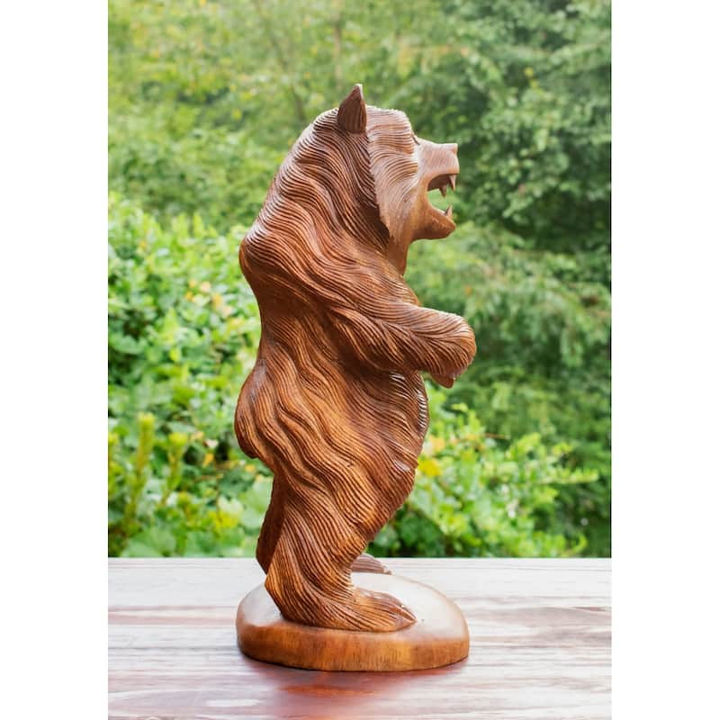 Wooden Hand Carved Grizzly Bear Standing Statue Handcrafted Handmade Figurine Sculpture Rustic Lodge Cabin Indoor Home Decor