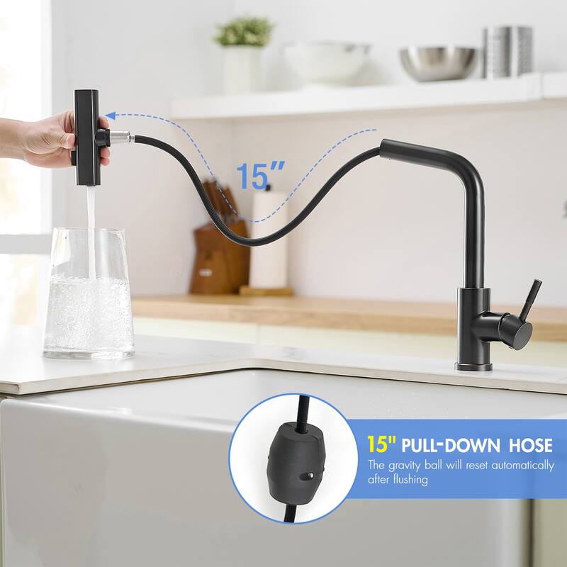Waterfall Single Hole Kitchen Faucets with Pull Down Sprayer