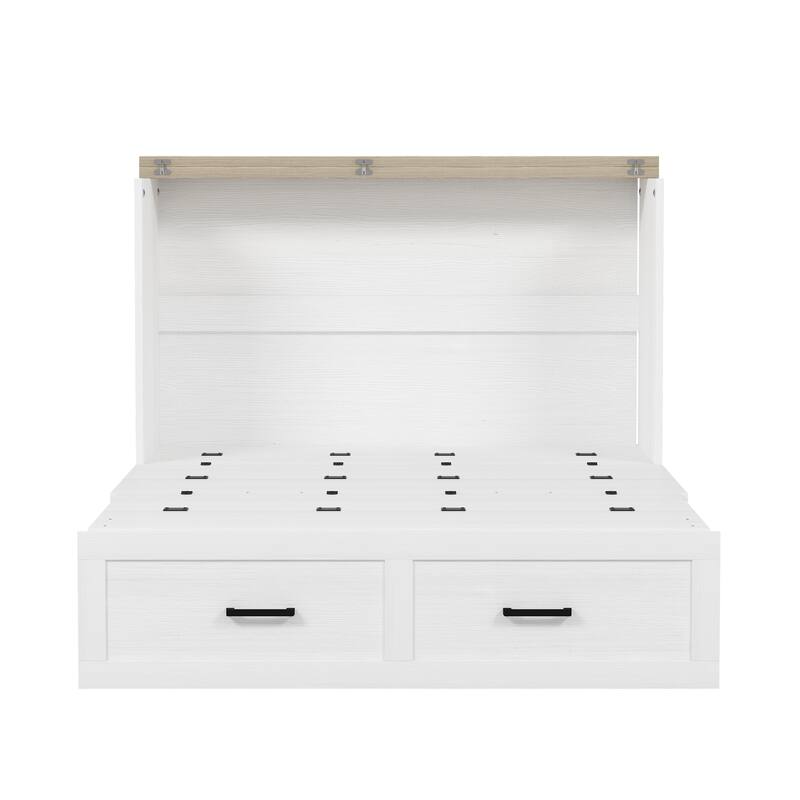 Wood Queen/Full Size Farmhouse Murphy Cabinet Bed with Charging Station