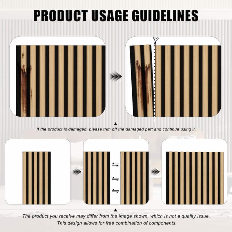 47.3" x 23.6" Half Round Slat Acoustic Wall Panels for Ceiling and Wall Decor, 4-Pack (31 sq ft)