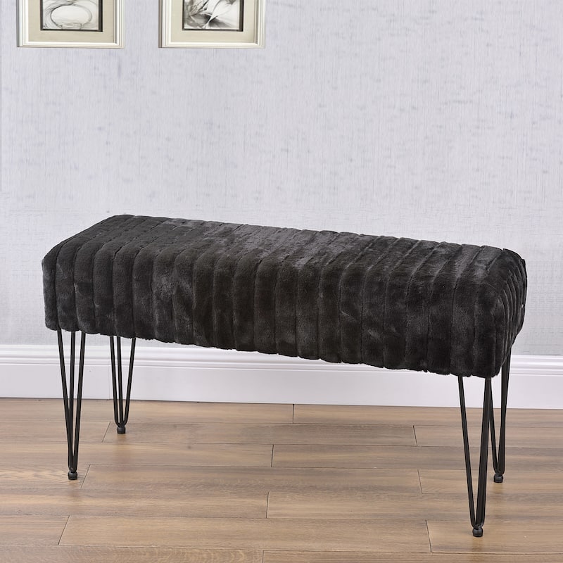 Serenta SuperMink Fauxfur Ottoman Bench - 46" x 16" x 22" - Jet Black