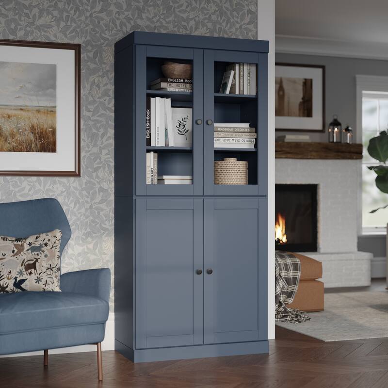 Palace Imports 100% Solid Wood 6-Shelf Bookcase with Clear Glass, Shaker Doors and Adjustable Shelves
