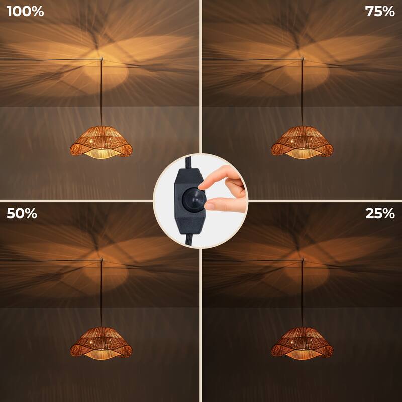 FTL Rattan Plug in Pendant Light for Ceiling Farmhouse Boho Woven - 19.7 inch