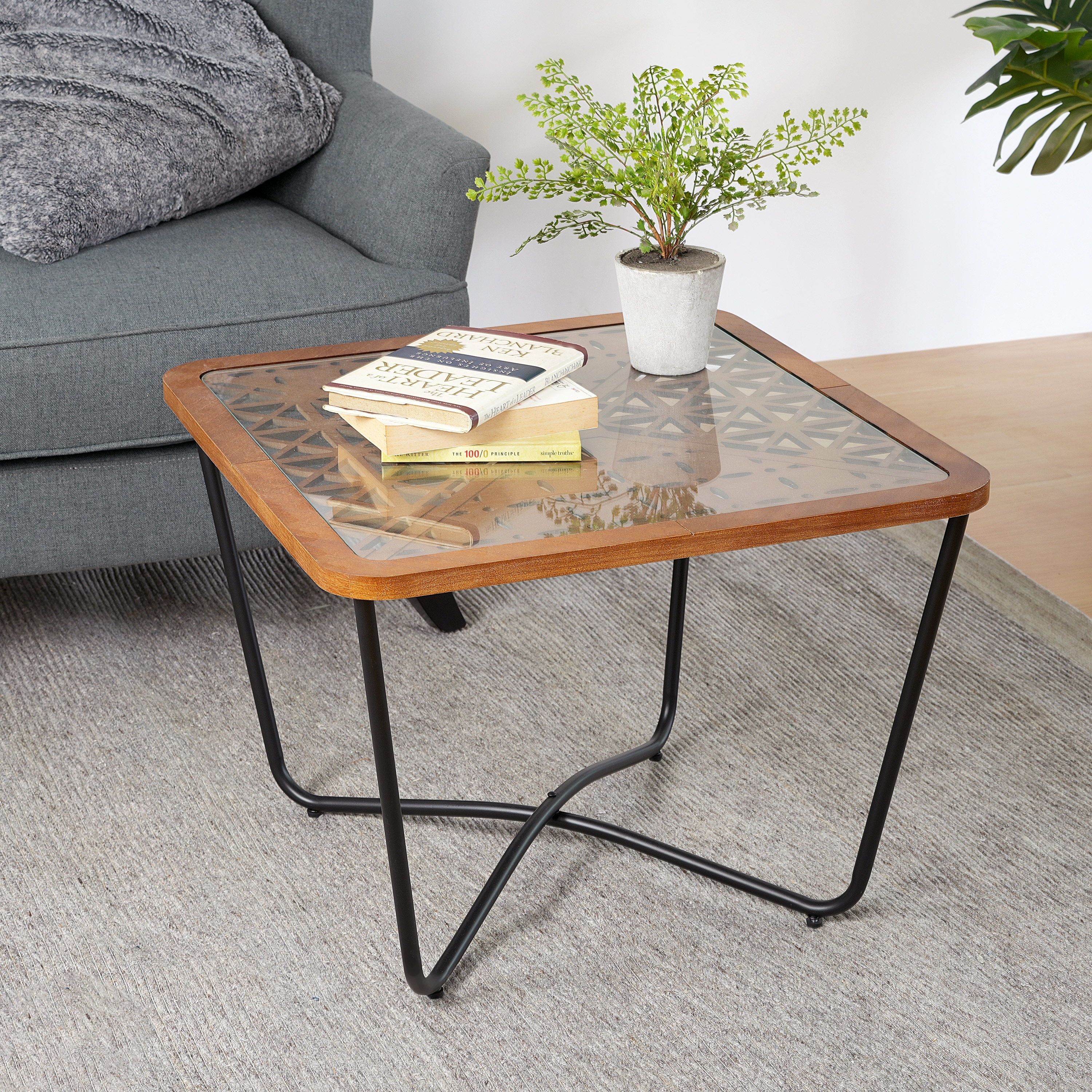 Square Coffee Table with Glass Table Top Entryway Table Dining Table