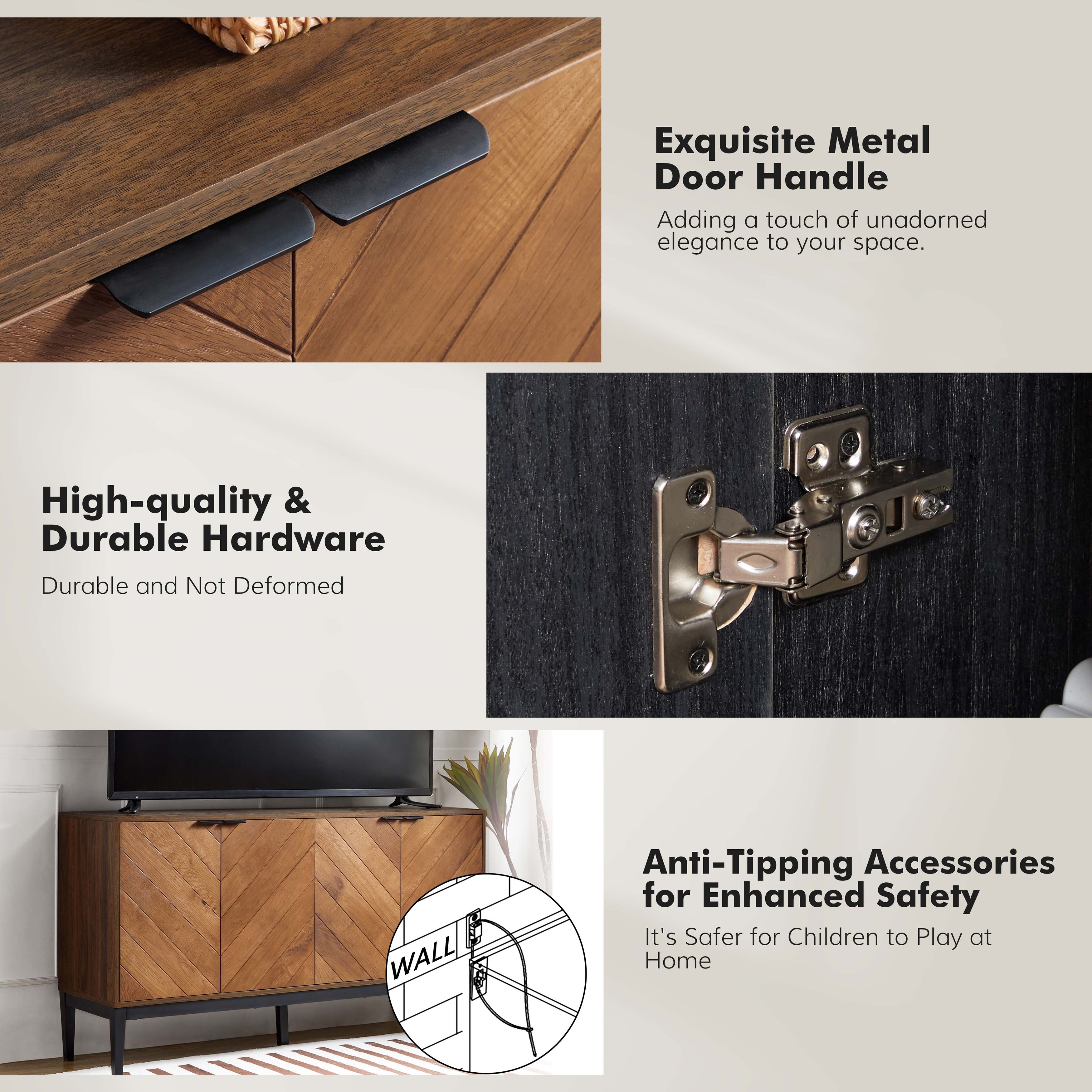 Senin Modern Herringbone Sideboard with Adjustable Shelves and Metal Frame  Legs by HULALA HOME - On Sale - Bed Bath & Beyond - 38344332