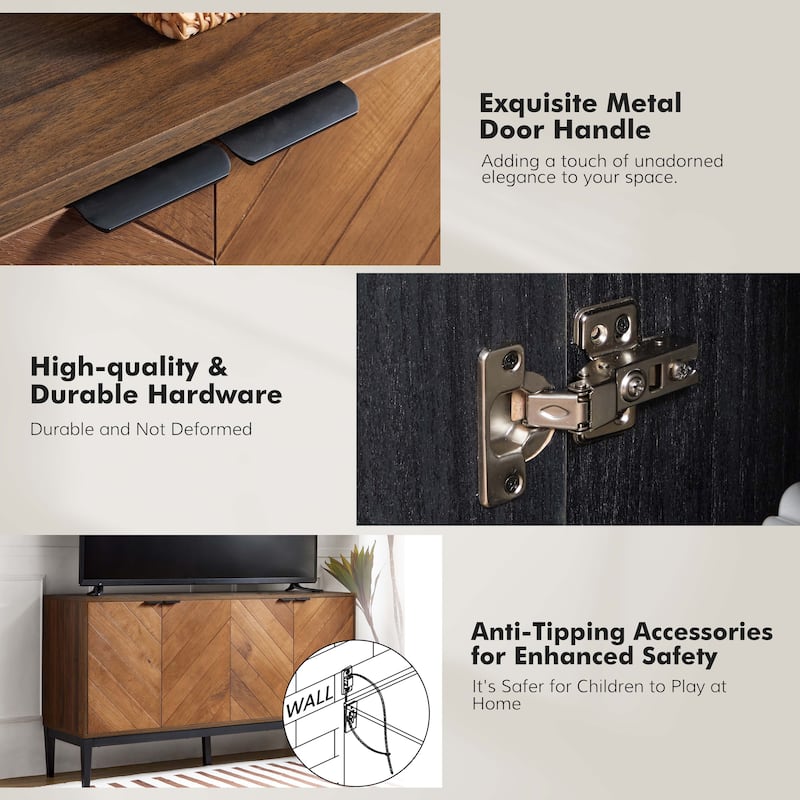 Senin Modern Herringbone TV Stand with Adjustable Shelves by HULALA HOME - 55 inches