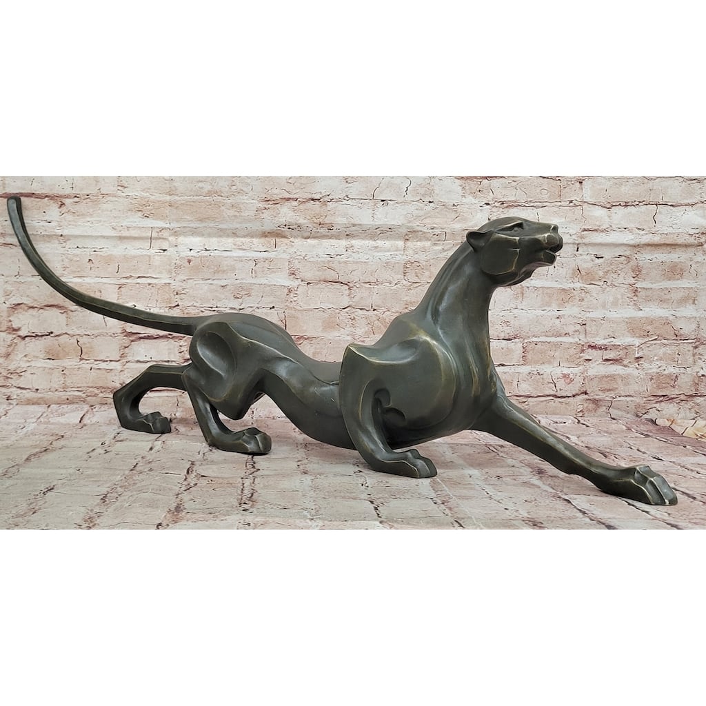 Modern Bronze Panther Sculpture – Abstract Feline Art Deco Style