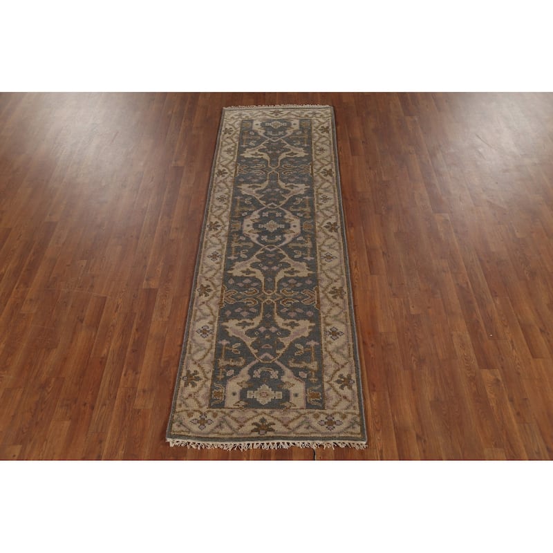 Gray Oushak Oriental Runner Rug Hand-Knotted Wool Carpet - 2'8"x 8'0"